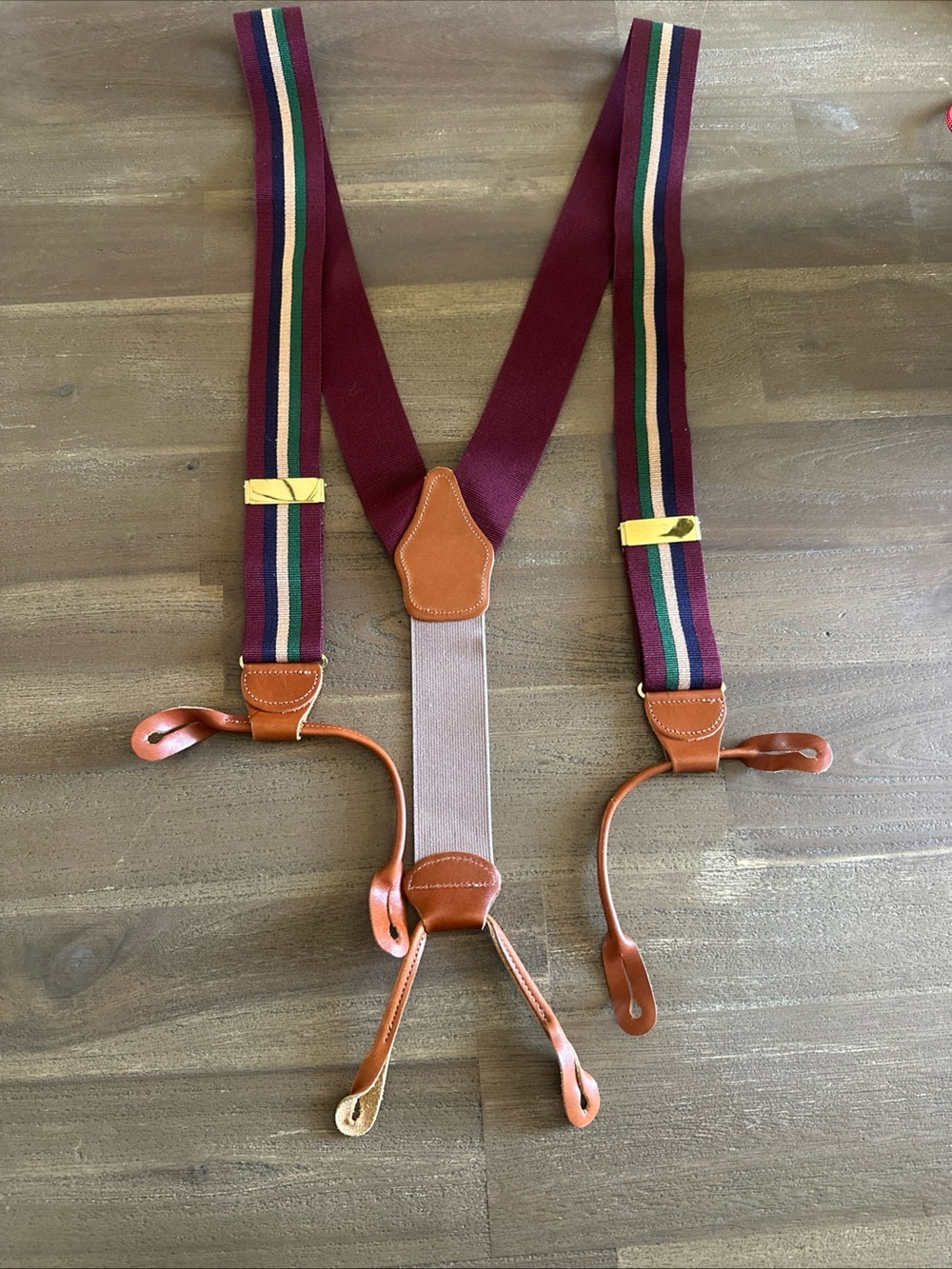 Dooney & Bourke Burgundy Stripe Leather-Trim Suspenders